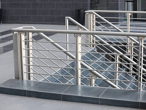 service_Stainless Steel Handrail architectural details, modern stainless steel balustrade, and black marble floor